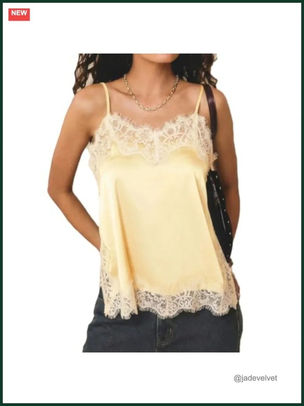 Lace Trim Satin Cami Top Sleeveless Backless Side Split Going Out